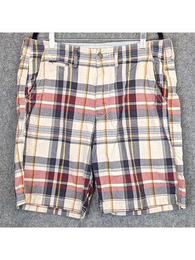 American Eagle Outfitters Mens Plaid Shorts 33 Red White Blue Cotton Blend